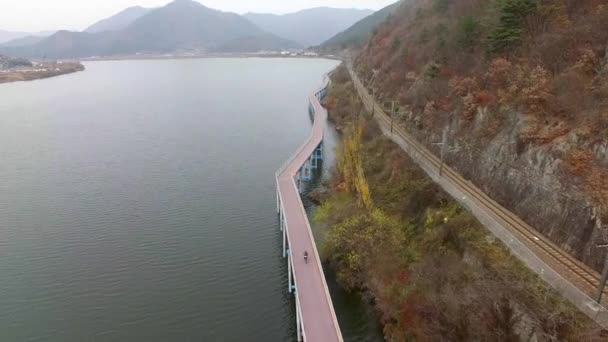 Bicicletas Corriendo Por Río Nakdong Yangsan Corea Del Sur Asia — Vídeo de stock