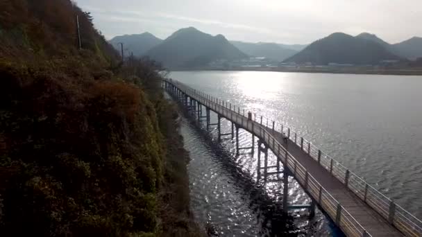 Bicicletas Que Correm Rio Nakdong Yangsan Coréia Sul Ásia — Vídeo de Stock