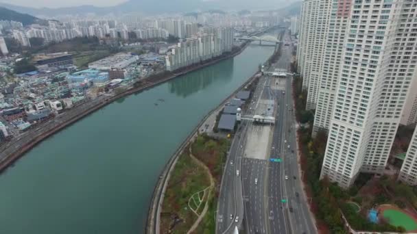 Verkeer Van Suyeong Rivier Busan Zuid Korea Asia — Stockvideo