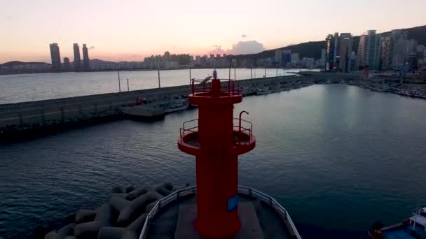 Západ Slunce Asie Minrak Port Gwangalli Pusan Jižní Korea — Stock video