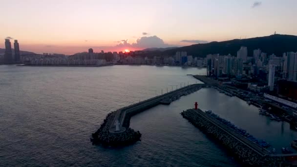 Zonsondergang Van Minrak Haven Gwangalli Busan Zuid Korea Azië — Stockvideo