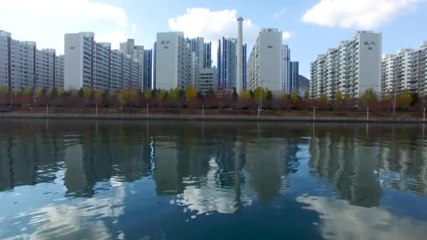 Luchtfoto Van Naru Park Centum Stadsverkeer Haeundae Busan Zuid Korea — Stockvideo