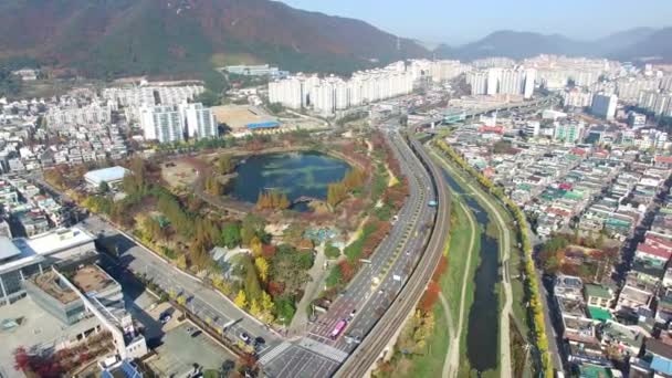 Letecký Pohled Yeonji Park Gimhae Gyeongsangnamdo Jižní Korea Asie — Stock video