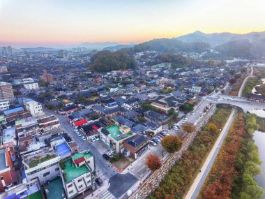 Jeonju Hanok köyü geleneksel Kore kasaba, Jeonju, Jeollabukdo, Güney Kore, Asya havadan görünümü