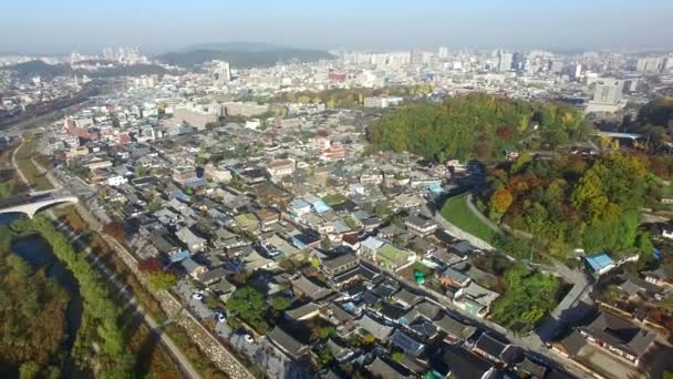 Vista Aérea Jeonju Hanok Village Cidade Coreana Tradicional Jeonju Jeollabukdo — Vídeo de Stock