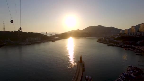 Cablecar Lighhouse Yeosu Jeollanamdo Güney Kore Asya Havadan Görünümü — Stok video