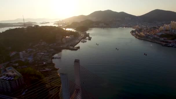 Vista Aérea Cablecar Faro Yeosu Jeollanamdo Corea Del Sur Asia — Vídeos de Stock