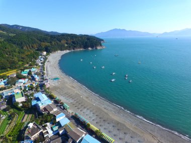 Aerial View Black Snad Beach in Manseongri,Yeosu, Jeollanamdo, South Korea, Asia clipart