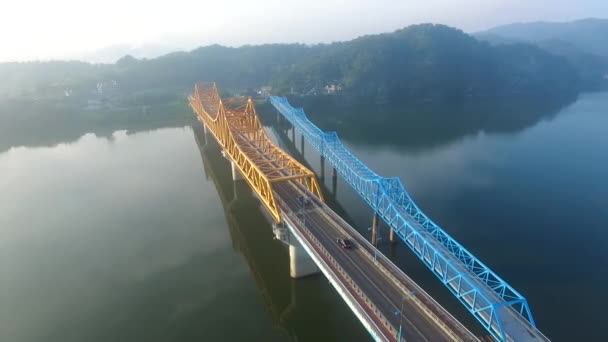 Εναέρια Άποψη Του Namji Cheolgyo Σιδηροδρομικές Road Τόγκο Νότια Κορέα — Αρχείο Βίντεο