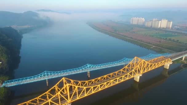 Luchtfoto Uitzicht Van Namji Cheolgyo Rail Road Gyeongnam South Korea — Stockvideo