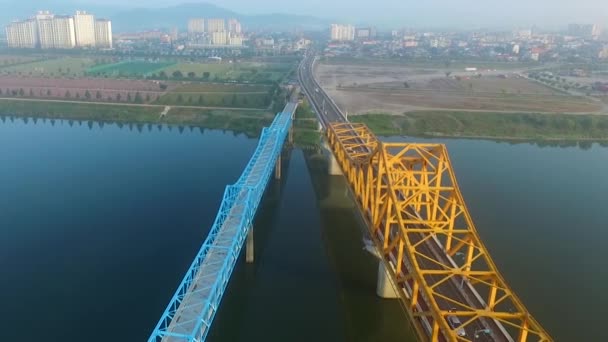 Luchtfoto Uitzicht Van Namji Cheolgyo Rail Road Gyeongnam South Korea — Stockvideo