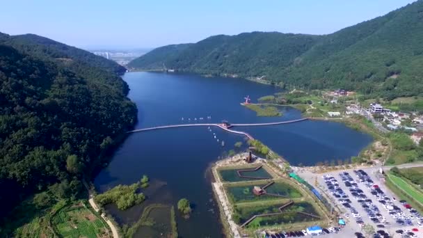 Hava Okyeonji Songhae Park Dalseonggun Görünümü Daegu Gyeongsangbukdo Güney Kore — Stok video