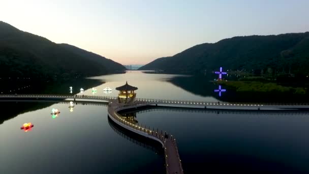 Letecký Pohled Okyeonji Songhae Park Dalseonggun Daegu Asie Gyeongsangbukdo Jižní — Stock video