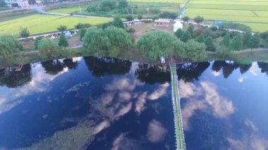Dongjeongho göl Akyang pirinç çeltik alan, Hadong, Gyeongsangnamdo, Güney Kore, Asya havadan görünümü