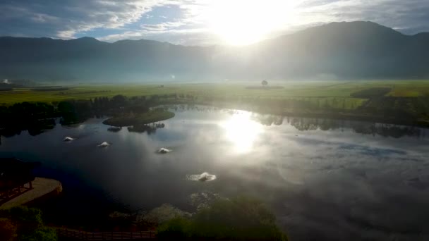 Vista Aérea Lago Dongjeongho Akyang Rice Paddy Field Hadong Gyeongsangnamdo — Vídeo de Stock