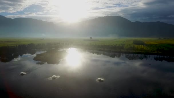 Vista Aérea Lago Dongjeongho Akyang Rice Paddy Field Hadong Gyeongsangnamdo — Vídeo de Stock