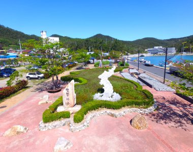 Ttangkkeut Köyü, Haenam, Jeollanamdo, Güney Kore, Asya havadan görünümü. Ttangkkeut arazi sonu anlamına gelir..