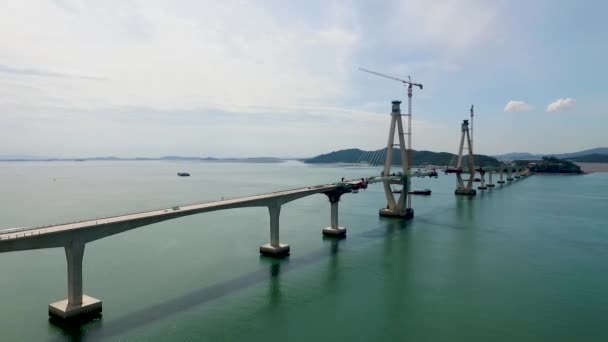 Bau Einer Chilsandaegyo Brücke Über Das Meer Yeonggwang Jeollanamdo Südkorea — Stockvideo