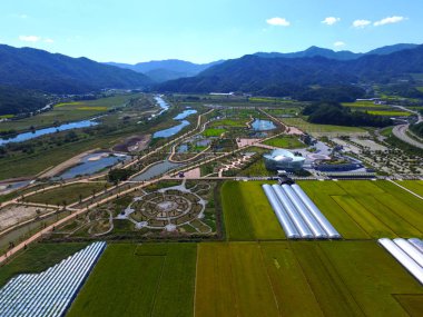 Havadan görünümü Changpowon Botanik Bahçe, Geochang,: Gyeongnam, South Korea, Asya