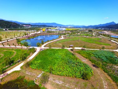 Havadan görünümü Changpowon Botanik Bahçe, Geochang,: Gyeongnam, South Korea, Asya