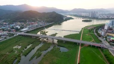 Miryang nehir,: Gyeongnam, South Korea, Asya havadan görünümü