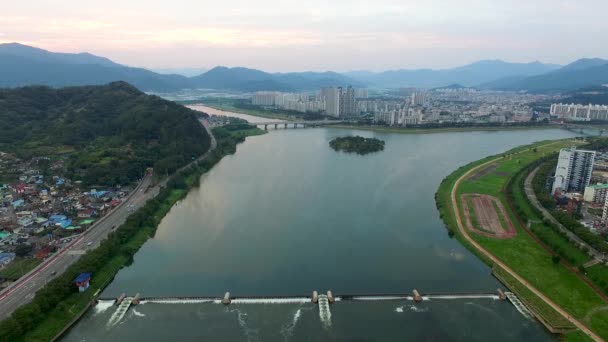 Miryang Nehir Gyeongnam South Korea Asya Havadan Görünümü — Stok video