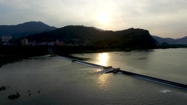 Coucher Soleil Fleuve Miryang Gyeongnam Corée Sud Asie — Video