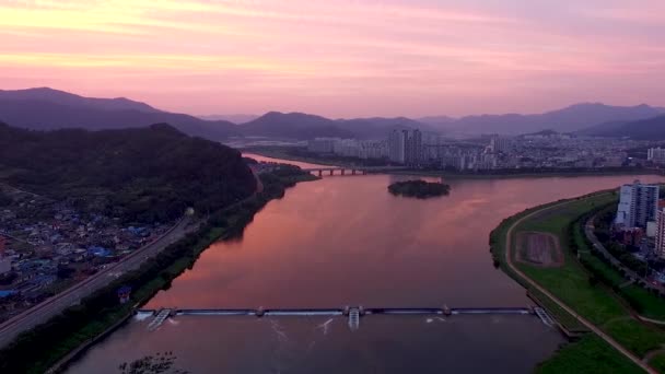 Solnedgång Miryang Floden Gyeongnam Sydkorea Asien — Stockvideo