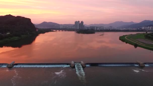 Puesta Sol Del Río Miryang Gyeongnam Corea Del Sur Asia — Vídeo de stock