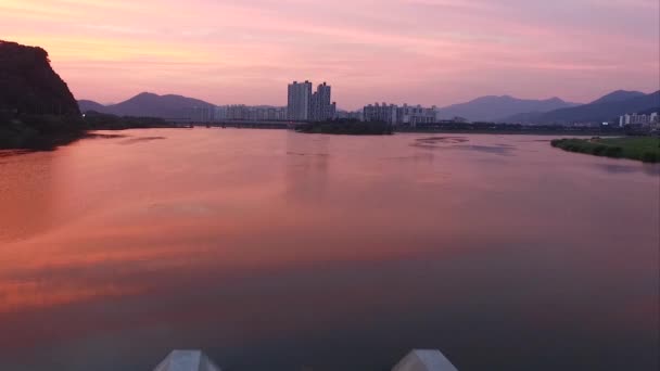 Puesta Sol Del Río Miryang Gyeongnam Corea Del Sur Asia — Vídeo de stock