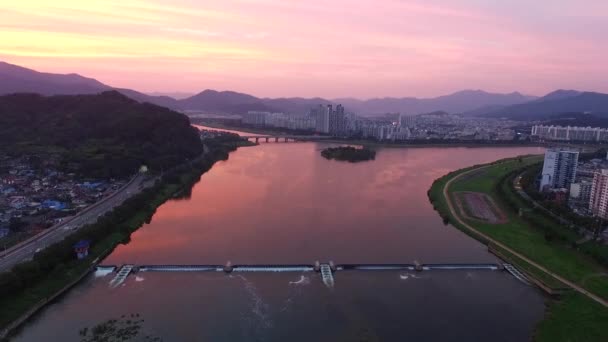 Puesta Sol Del Río Miryang Gyeongnam Corea Del Sur Asia — Vídeos de Stock