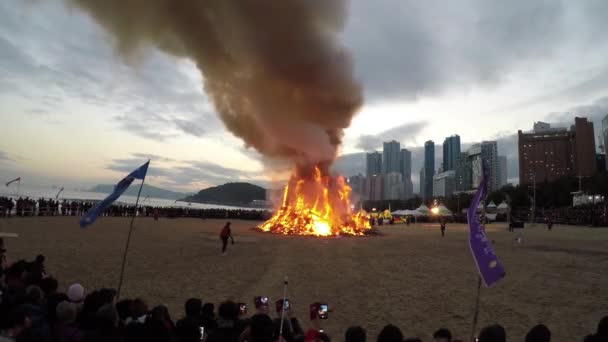 Jeongwol Daeboruem Lunar New Year Eve Händelse Haeundae Beach Busan — Stockvideo