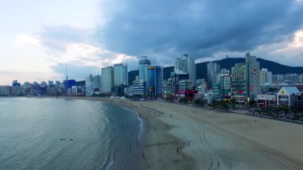 Havadan Görünümü Bulutlu Gwangalli Beach Gwangalli Busan Güney Kore Asya — Stok video