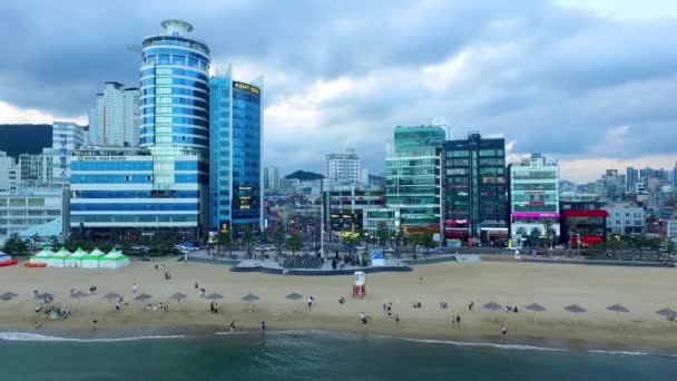 Havadan Görünümü Bulutlu Gwangalli Beach Gwangalli Busan Güney Kore Asya — Stok video