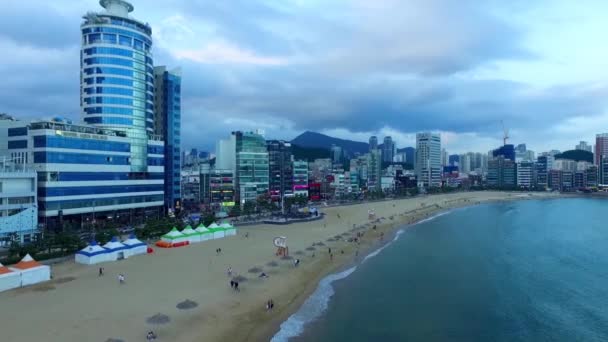 Luchtfoto Van Bewolkt Gwangalli Beach Gwangalli Busan Zuid Korea Asia — Stockvideo