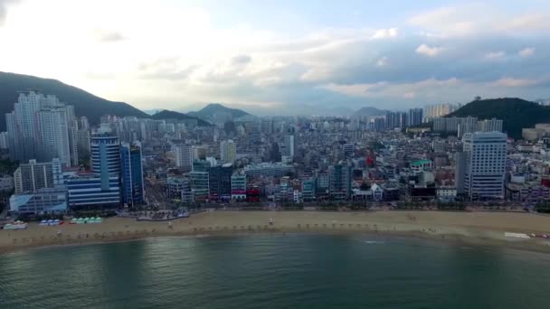 Luchtfoto Van Bewolkt Gwangalli Beach Gwangalli Busan Zuid Korea Asia — Stockvideo