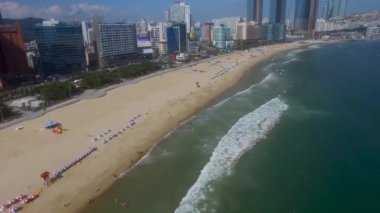 Yaz Haeundae Beach,, Busan, Güney Kore Asya havadan görünümü