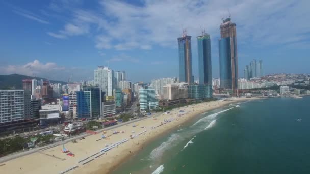 Luchtfoto Van Zomer Haeundae Strand Busan Zuid Korea Asia — Stockvideo