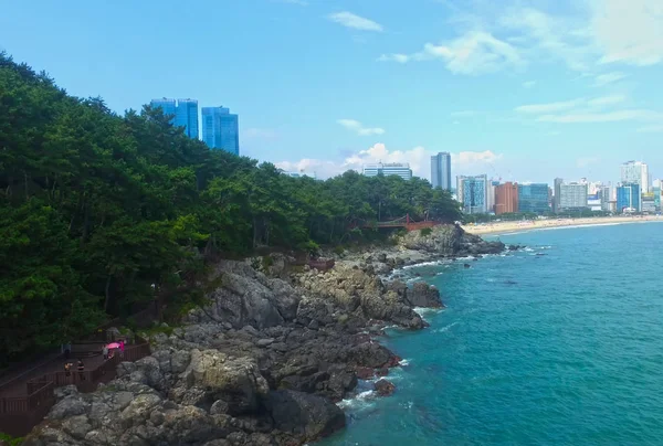 Vista aérea de verano Haeundae Beach,, Busan, Corea del Sur Asia — Foto de Stock