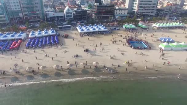 Luchtfoto Van Eobang Visserij Festival Gwangalli Beach Busan Zuid Korea — Stockvideo