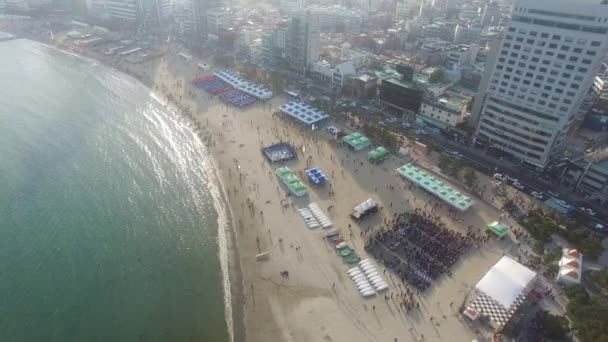 Flygfoto Över Eobang Fiske Festival Gwangalli Beach Busan Sydkorea Asien — Stockvideo