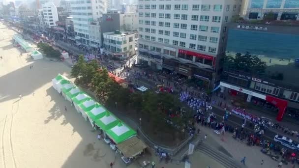 Pouliční Přehlídka Eobangského Rybářského Festivalu Gwangalli Beach Busan Jižní Korea — Stock video