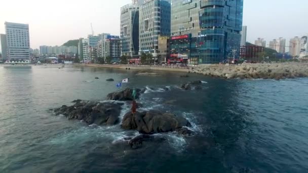 Koreaanse Vlag Zwaaien Zee Van Gwangalli Busan Zuid Korea Azië — Stockvideo