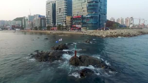 Koreaanse Vlag Zwaaien Zee Van Gwangalli Busan Zuid Korea Azië — Stockvideo