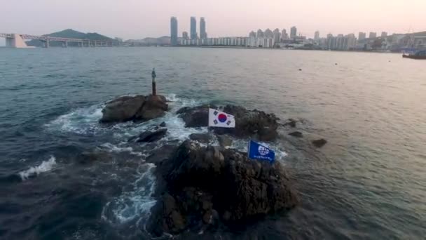 Bandiera Coreana Sventola Sul Mare Gwangalli Busan Corea Del Sud — Video Stock