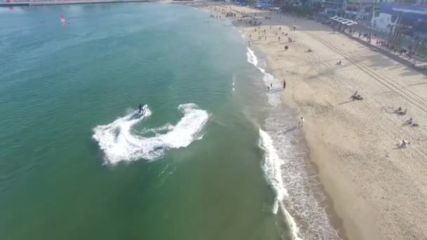 Jet Ski Ship Draait Zee Van Gwangalli Beach Busan Zuid — Stockvideo