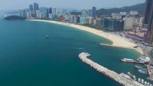 Veduta Aerea Della Spiaggia Haeundae Dal Porto Mipo Busan Corea — Video Stock