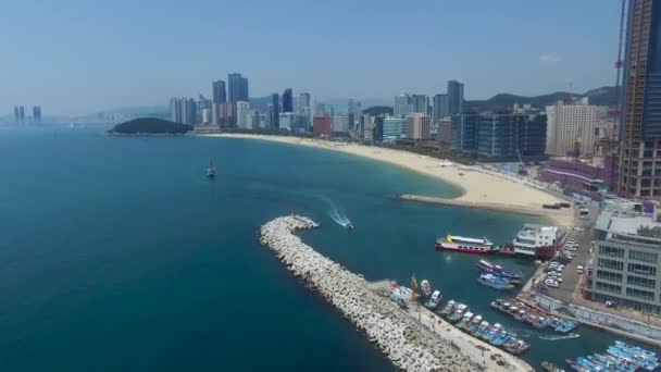 Veduta Aerea Della Spiaggia Haeundae Dal Porto Mipo Busan Corea — Video Stock