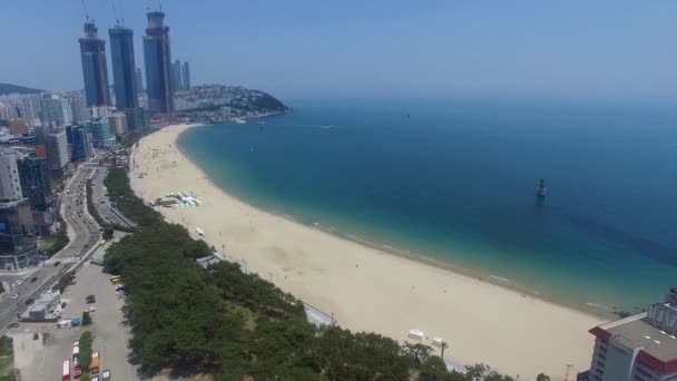 Flygfoto Över Haeundae Beach Busan Sydkorea Asien — Stockvideo