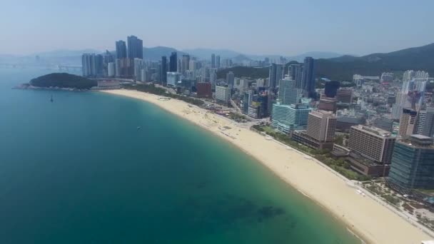 Luchtfoto Van Haeundae Beach Busan Zuid Korea Azië — Stockvideo